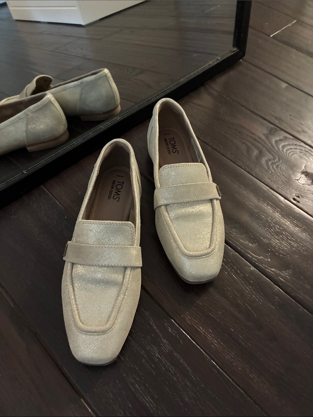 TOMS Women’s Lynette Champagne Metallic Suede Loafer